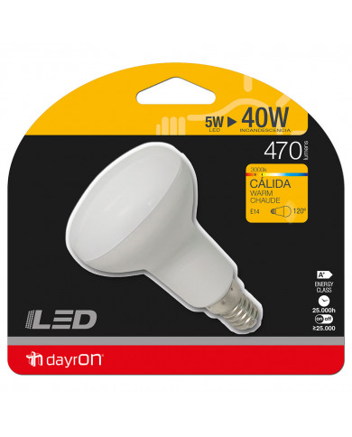 BOMBILLA LED REFLECTORA R50 E14 5W (40W) 470LM 3000K 25000H 7hDayron BL.1
