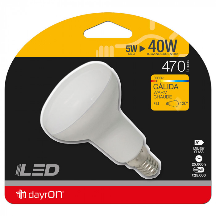 BOMBILLA LED REFLECTORA R50 E14 5W (40W) 470LM 3000K 25000H 7hDayron BL.1
