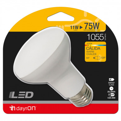 BOMBILLA LED REFLECTORA R63 E27 11W (75W) 1055LM 3000K 25000H 7hDayron BL.1
