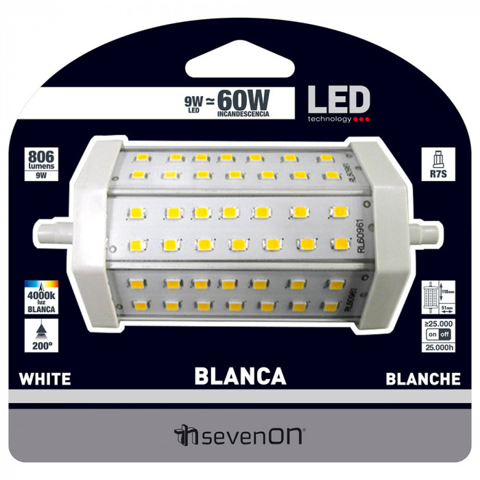 LED SMD 9W (60W) 806lm R7S 118mm 200º 4000K 25000h 7hSevenOn BL.1