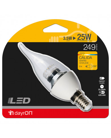 LED SMD VELA VIENTO TRANSP 3,5W (25W) 249lm E14 230º 3000K 25000H 7hDayron BL.1