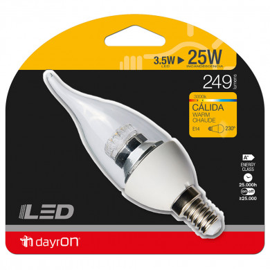LED SMD VELA VIENTO TRANSP 3,5W (25W) 249lm E14 230º 3000K 25000H 7hDayron BL.1