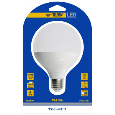 LED SMD GLOBO 16W (100W) 1521lm E27 3000K 25000H 7hSevenOn BL.1
