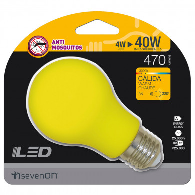 BOMBILLA LED ESTANDAR A60 CRISTAL E27 ANTIMOSQUITOS 4W 470LM 25000H 7hSevenOn BL.1

