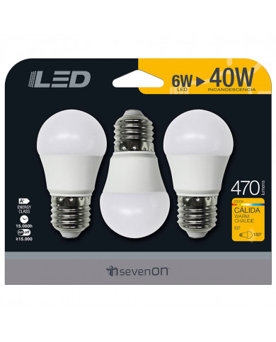 BOMBILLA LED ESFERICA G45 E27 6W (40W) 470LM 3000K 15000H 7hSevenOn BL.3
