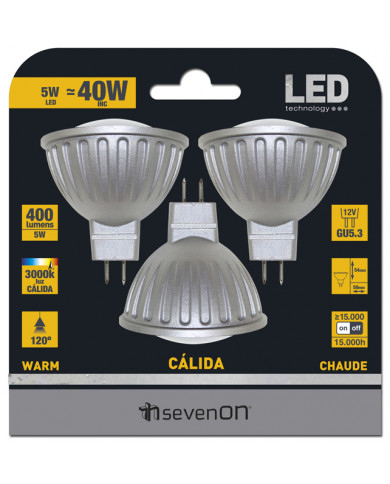 BOMBILLA LED SPOTLIGHT MR16 12V GU5.3 5W (36W) 400LM 3000K 15000H 7hSevenOn BL.3
