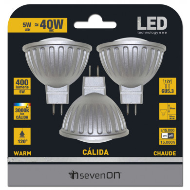 BOMBILLA LED SPOTLIGHT MR16 12V GU5.3 5W (36W) 400LM 3000K 15000H 7hSevenOn BL.3
