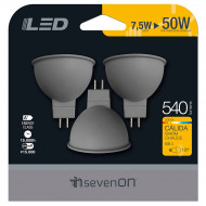PACK DE 3 BOMBILLAS LED SPOTLIGHT MR16 12V GU5.3 7,5W (50W) 540LM 3000K 15000H 7hSevenOn