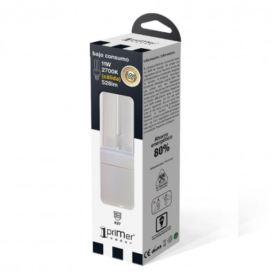 BOMBILLA CFL 2U MINI T3 E27 11W 528LM 2700K 6000H 1Primer Leader CJ.1
