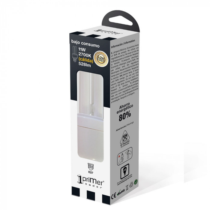 BOMBILLA CFL 2U MINI T3 E27 11W 528LM 2700K 6000H 1Primer Leader CJ.1
