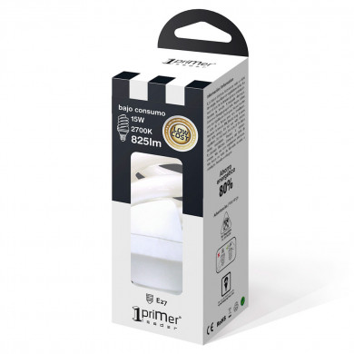 BOMBILLA CFL ESPIRAL MINI T3 E27 15W 825LM 2700K 6000H 1Primer Leader CJ.1
