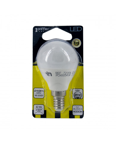 BOMBILLA LED ESFERICA G45 E14 3,5W (25W) 249LM 4000K 15000H  1PrimerLeader BL.1