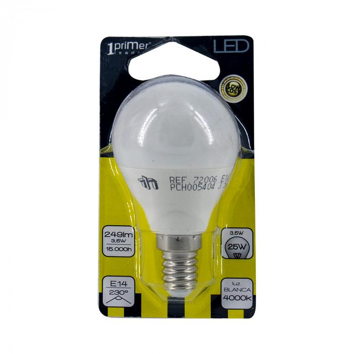 BOMBILLA LED ESFERICA G45 E14 3,5W (25W) 249LM 4000K 15000H  1PrimerLeader BL.1