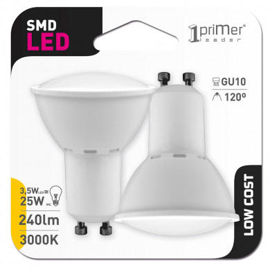LED SMD SPOTLIGHT PLAST 3,5W(25W) 240lm GU10 120º 3000K 15000H 1PRIMER LOW COST BL.2