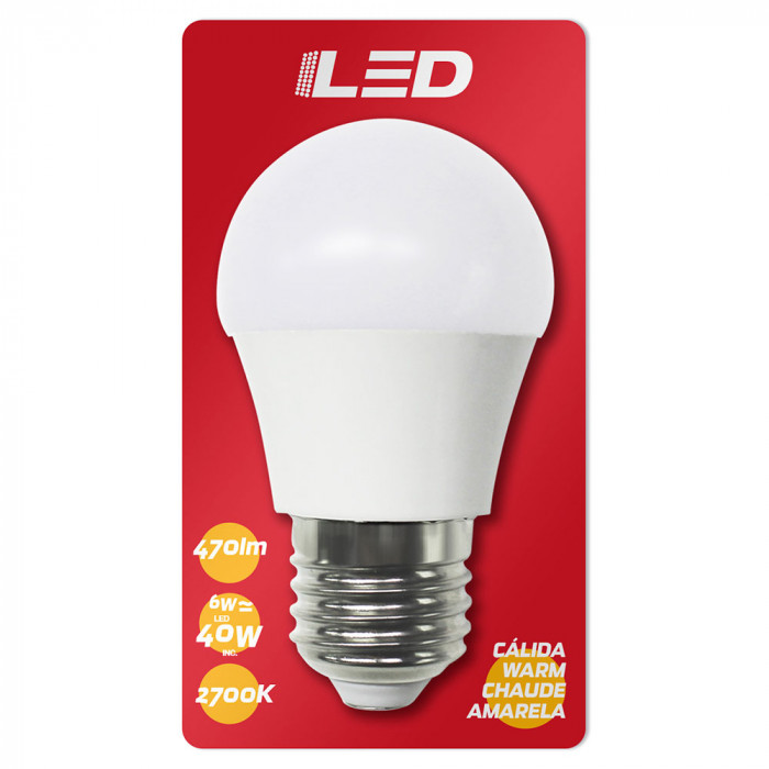 BOMBILLA LED ESFERICA G45 E27 6W (40W) 470LM 2700K 15000H BL.1

