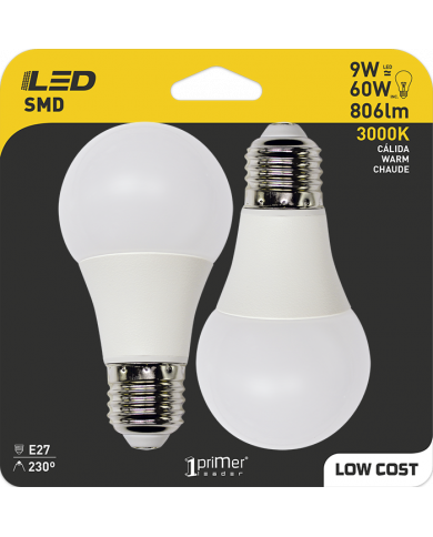 BOMBILLA LED ESTANDAR A60 E27 9W (60W) 806LM 3000K 10000H Primer Low Cost BL.2