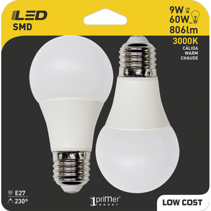 BOMBILLA LED ESTANDAR A60 E27 9W (60W) 806LM 3000K 10000H Primer Low Cost BL.2