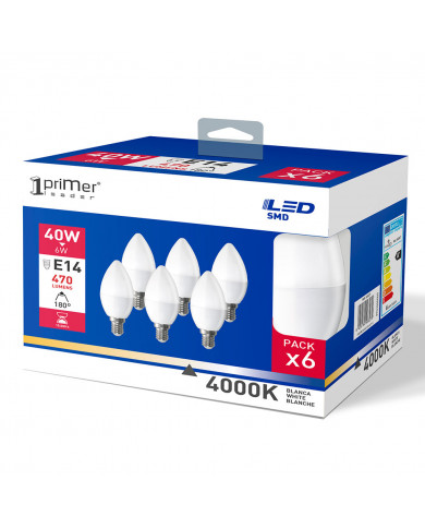 BOMBILLA LED VELA C37 E14 6W (40W) 470LM 4000K 15000H 1Primer Leader CJ.6
