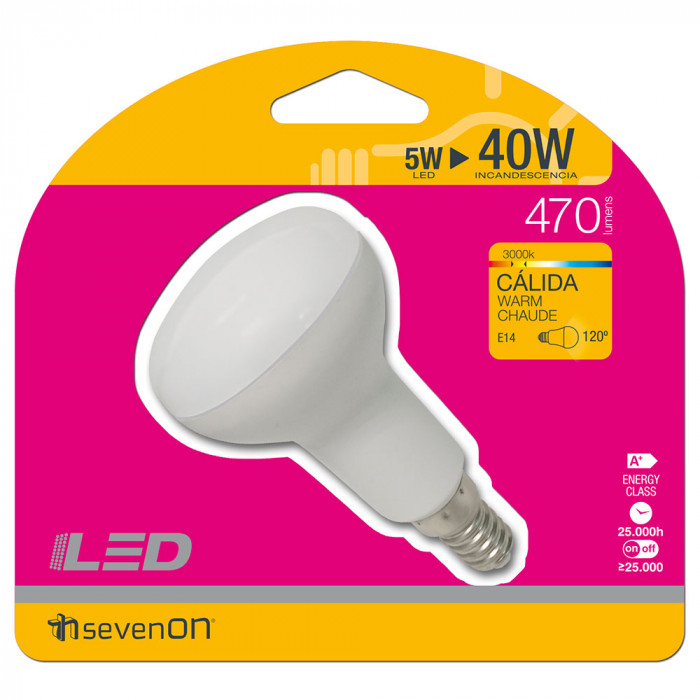 BOMBILLA LED REFLECTORA R50 CERAMICA E14 5W (40W) 470LM 3000K 25000H 7hSevenOn BL.1
