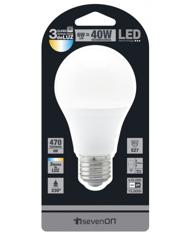 LED SMD ESTANDAR 7W (40W) 470lm E27 CAMBIO Tª COLOR 15000H 7hSevenOn BL.1