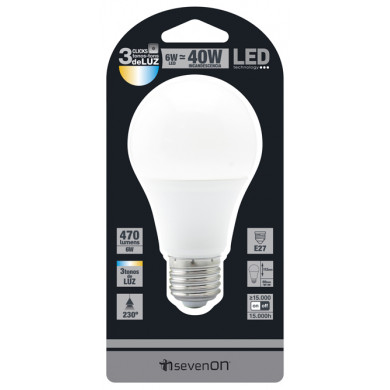 LED SMD ESTANDAR 7W (40W) 470lm E27 CAMBIO Tª COLOR 15000H 7hSevenOn BL.1