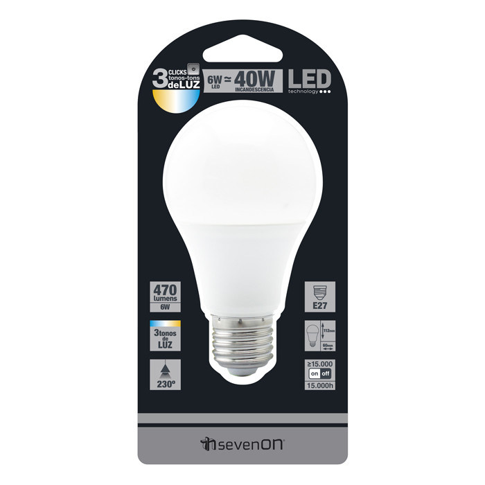 LED SMD ESTANDAR 7W (40W) 470lm E27 CAMBIO Tª COLOR 15000H 7hSevenOn BL.1