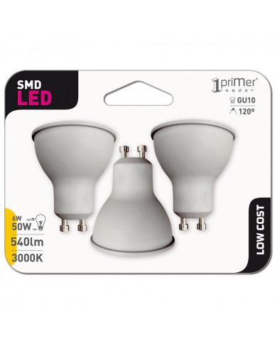 BOMBILLA LED SPOTLIGHT MR16 GU10 6W (50W) 540LM 3000K 15000H 1Primer Leader BL.3
