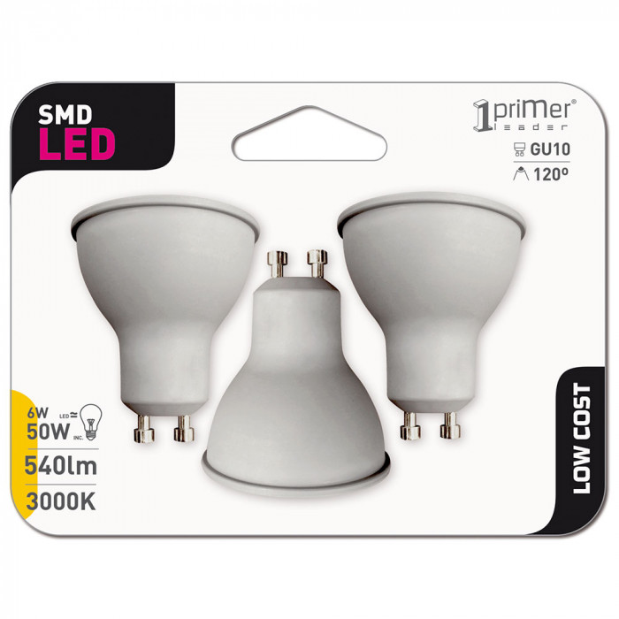 BOMBILLA LED SPOTLIGHT MR16 GU10 6W (50W) 540LM 3000K 15000H 1Primer Leader BL.3
