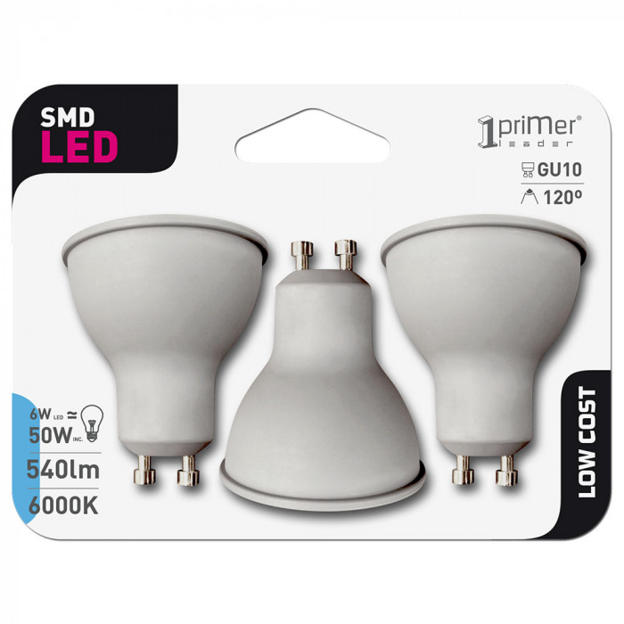 BOMBILLA LED SPOTLIGHT MR16 GU10 6W (50W) 540LM 6000K 15000H 1Primer Leader BL.3
