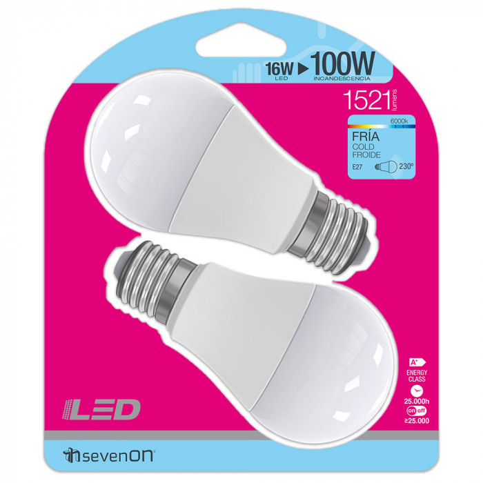BOMBILLA LED ESTANDAR A60 E27 16W (100W) 1521LM 6000K 25000H 7hSevenOn BL.2
