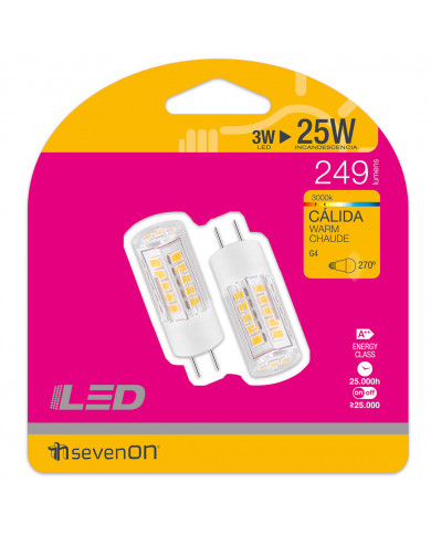 BOMBILLA LED BI-PIN JC CERAMICA G4 3W (25W) 249LM 3000K 25000H 7hSevenOn BL.2
