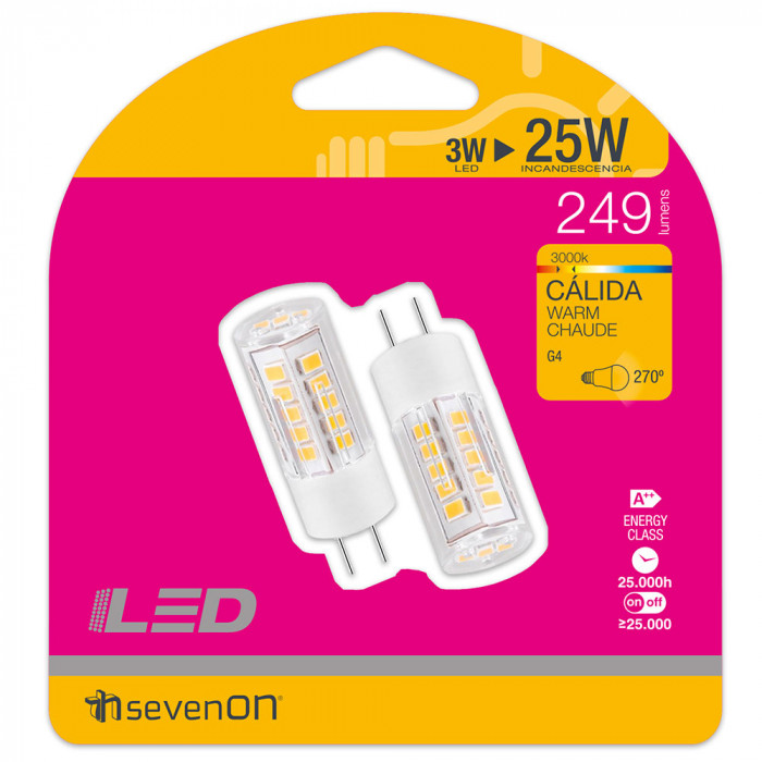 BOMBILLA LED BI-PIN JC CERAMICA G4 3W (25W) 249LM 3000K 25000H 7hSevenOn BL.2
