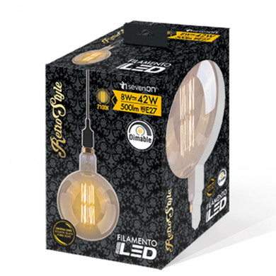 BOMBILLA LED FILAMENTO REGULABLE DECORATIVA GLOBO G200 ORO E27 8W 500LM 2100K 15000H 7hSevenOn Vintage CJ.1
