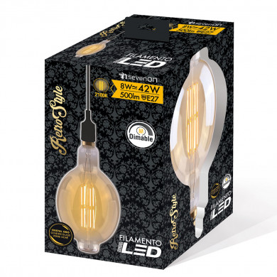 BOMBILLA LED DECORATIVA BT180 REGULABLE ORO E27 8W 500LM 2100K 15000H 7hSevenOn Vintage CJ.1
