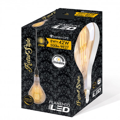 BOMBILLA LED DECORATIVA PS160 REGULABLE ORO E27 8W 500LM 2100K 15000H 7hSevenOn Vintage CJ.1
