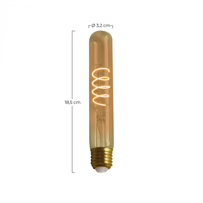PACK 2 BOMBILLA LED DECORATIVA TUBULAR T30 FILAMENTO REGULABLE TRANSPARENTE E27 4W 200LM 2100K 15000H 7hSevenOn Vintage CJ.1