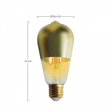 BOMBILLA LED DECORATIVA ST64 FILAMENTO REGULABLE CUPULA ORO/TRANSPARENTE E27 6W 600LM 2100K 15000H 7hSevenOn Vintage CJ.1
