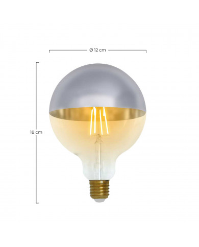 BOMBILLA LED DECORATIVA GLOBO G120 FILAMENTO REGULABLE CUPULA PLATA SUAVE/TRANSPARENTE E27 8W 806LM 2100K 15000H 7hSevenOn Vinta