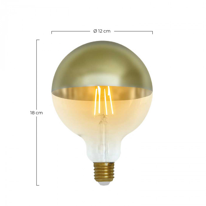 PACK 2 BOMBILLA LED DECORATIVA GLOBO G120 FILAMENTO REGULABLE CUPULA ORO SUAVE/TRANSPARENTE E27 6W 600LM 2100K 15000H 7hSevenOn