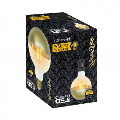 PACK 2 BOMBILLA LED DECORATIVA GLOBO G120 FILAMENTO REGULABLE CUPULA ORO SUAVE/TRANSPARENTE E27 6W 600LM 2100K 15000H 7hSevenOn
