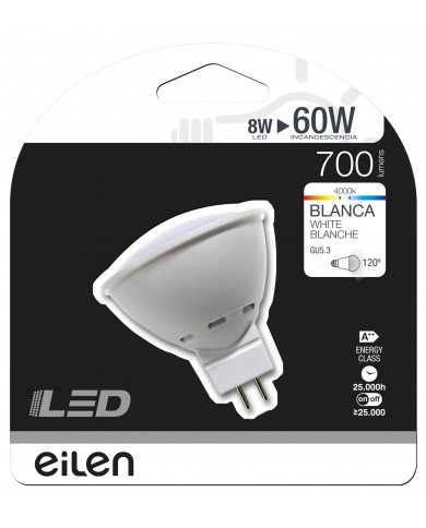 BOMBILLA LED SPOTLIGHT MR16 12V GU5.3 8W (60W) 700LM 4000K 25000H Eilen BL.1
