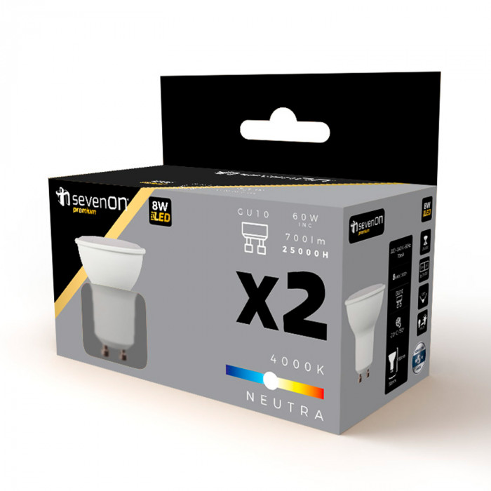 BOMBILLA LED SPOTLIGHT GU10 8W (60W) 700LM 4000K 25000H 7hSevenOn Premium CJ.2