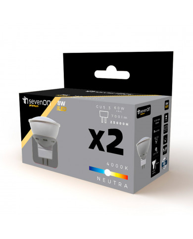 BOMBILLA LED SPOTLIGHT 12V GU5.3 8W (60W) 700LM 4000K 25000H 7hSevenOn Premium CJ.2