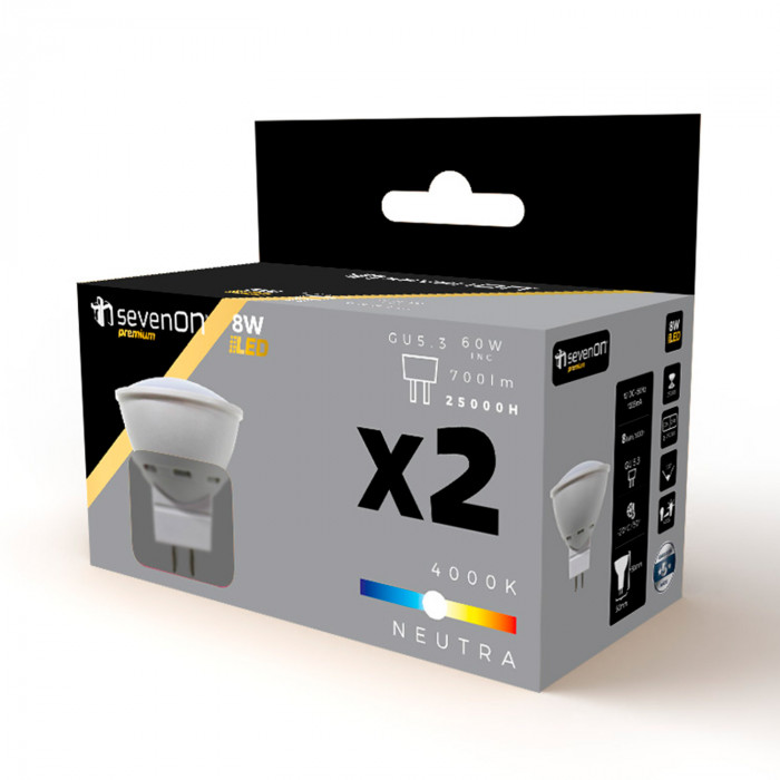 BOMBILLA LED SPOTLIGHT 12V GU5.3 8W (60W) 700LM 4000K 25000H 7hSevenOn Premium CJ.2