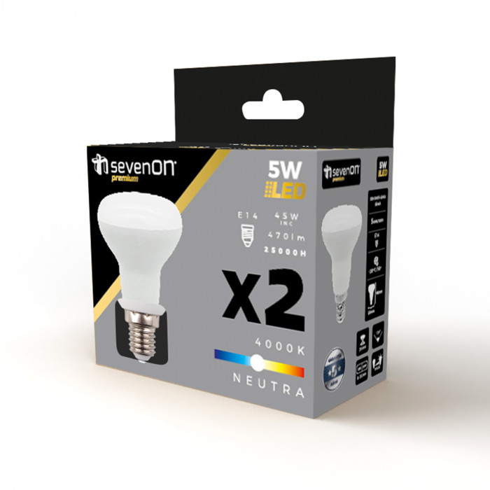 BOMBILLA LED REFLECTORA R50 E14 5W (40W) 470LM 4000K 25000H 7hSevenOn Premium CJ.2