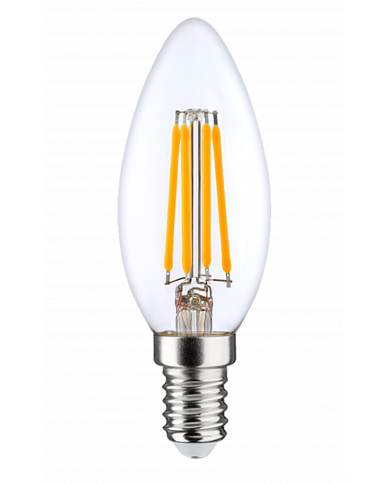 BOMBILLA LED VELA C35 FILAMENTO TRANSPARENTE E14 4W (40W) 470LM 2700K 25000H 7hSevenOn  Premium CJ.2