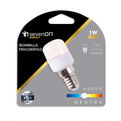 BOMBILLA LED FRIGORIFICO E14 1W (10W) 100LM 4000K 15000H 7hSevenOn  Premium BL.1