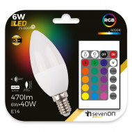 BOMBILLA LED VELA C37 RGB E14 CON MANDO 6W (40W) 470LM 25000H 7hSevenOn Premium BL.1