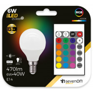 BOMBILLA LED ESFERICA G45 RGB E14 6W (40W) 470LM 4000K 25000H CON MANDO 7hSevenOn BL.1
