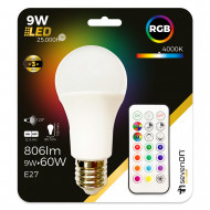 BOMBILLA LED ESTANDAR A60 RGB E27 CON MANDO 9W (60W) 806LM 25000H 7hSevenOn Premium BL.1